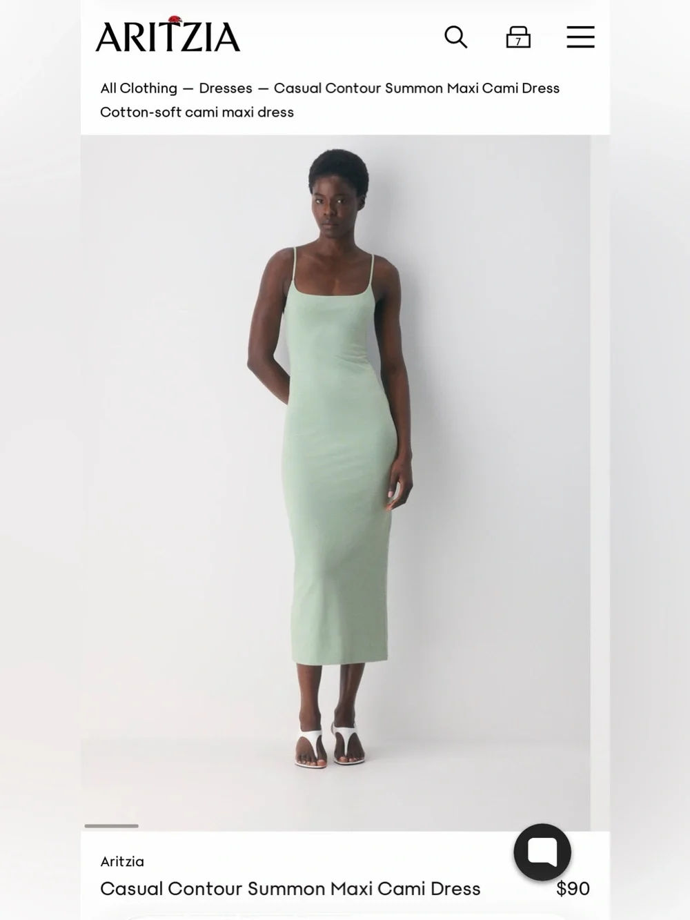Aritzia Contour Cotton-Soft Mint Cami Maxi Dress - Terrace Sage Medium - Picture 3 of 3